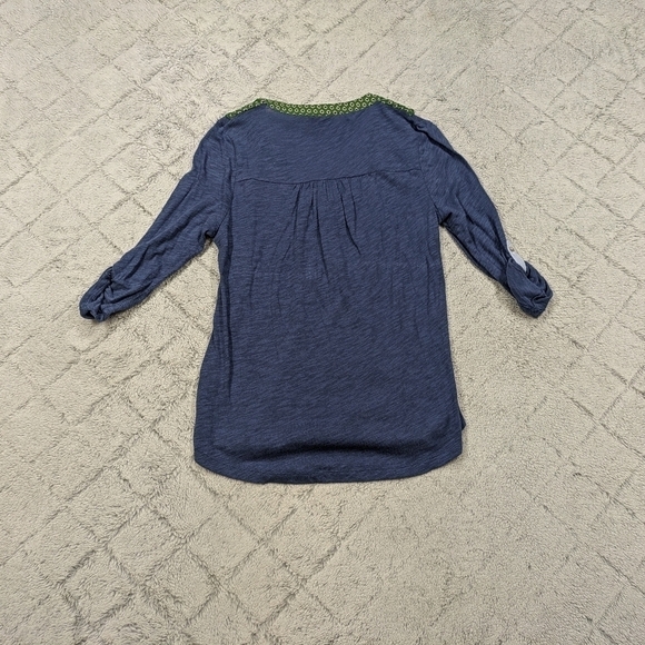 Anthropologie Deletta Shirt Women's XS Blue Green Floral Ruffle Peasant Prairie - Picture 9 of 9